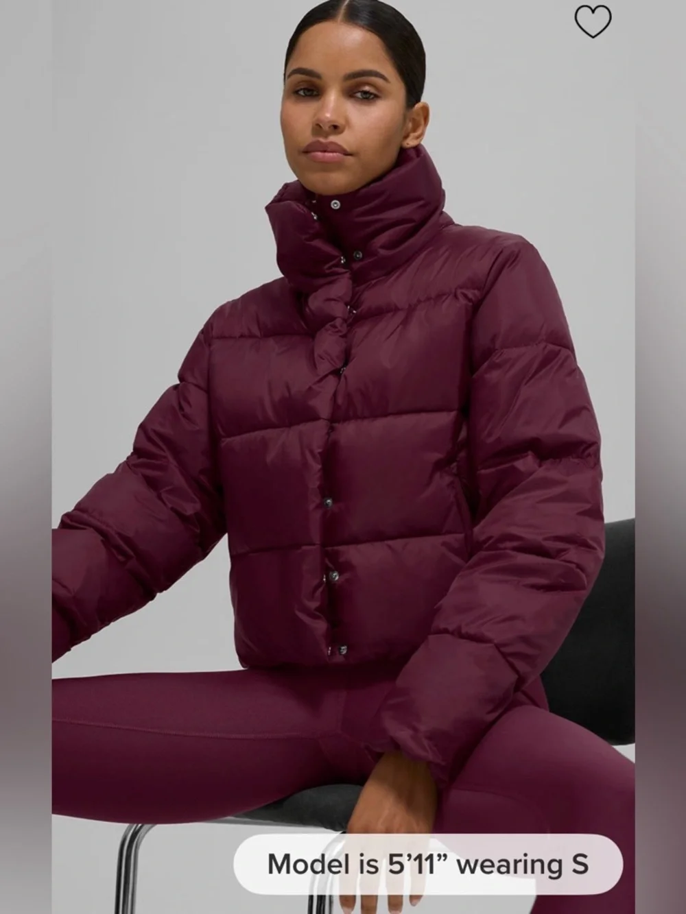 ALO Yoga NWT Gold Rush Puffer Jacket Burgundy with Zipper pockets Size S